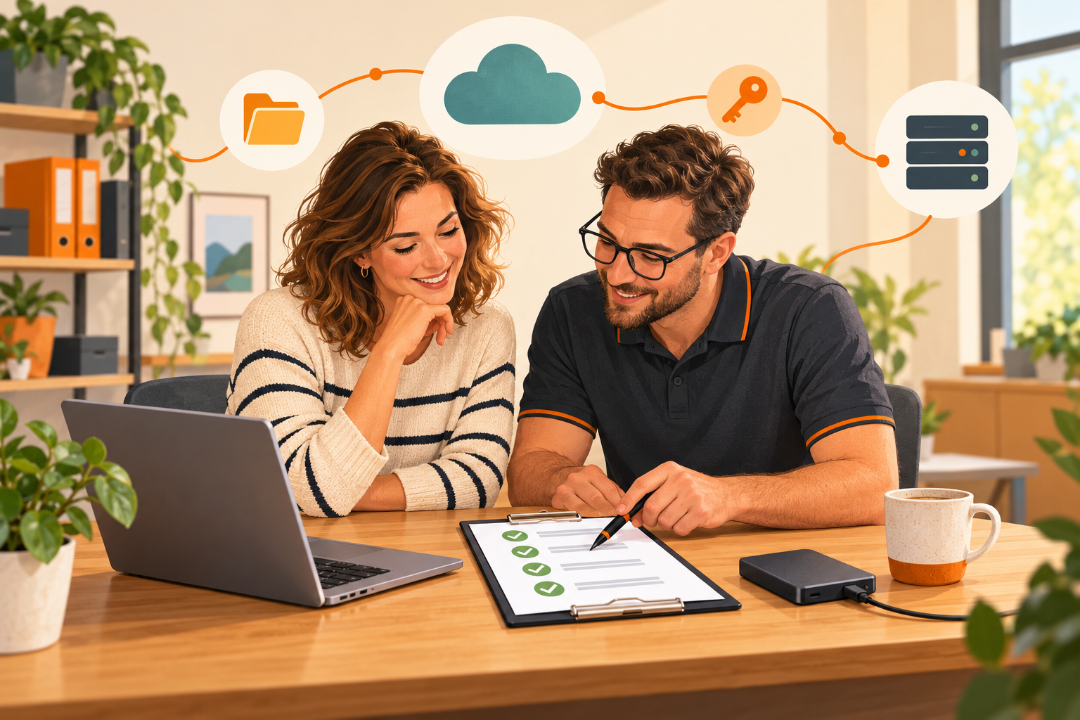 Ondernemer en ICT-specialist nemen samen een checklist voor de overdracht van ICT-beheer door